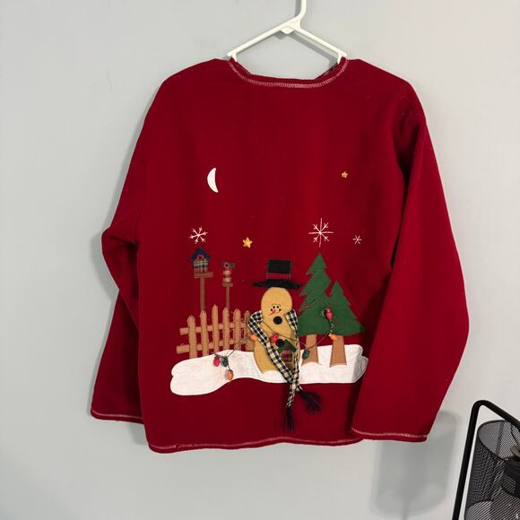 Vintage Take Two Button Down Cardigan Sweater Christmas Snowmen Winter Sz Large - Picture 2 of 11